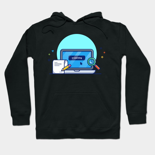 Laptop, Magnifying Glass, Paper And Pencil Cartoon Hoodie by Catalyst Labs